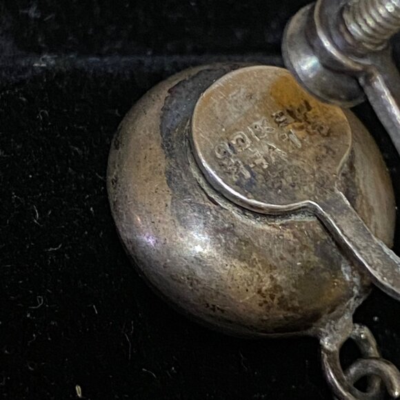 1.5" x .75" Vintage Sterling Silver Mexico Dangle Pierced Earrings - Picture 10 of 10